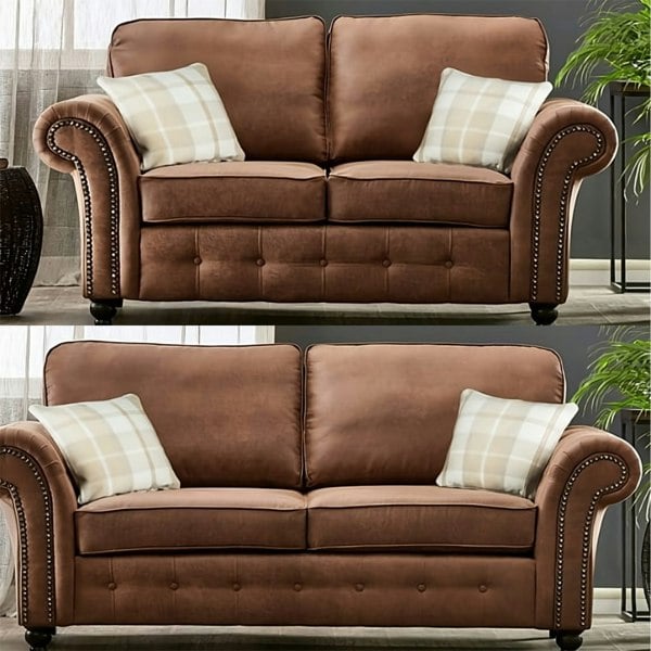 Oakland Suede Sofa 3+2 Seater Fabric Sofa in Tan Brown