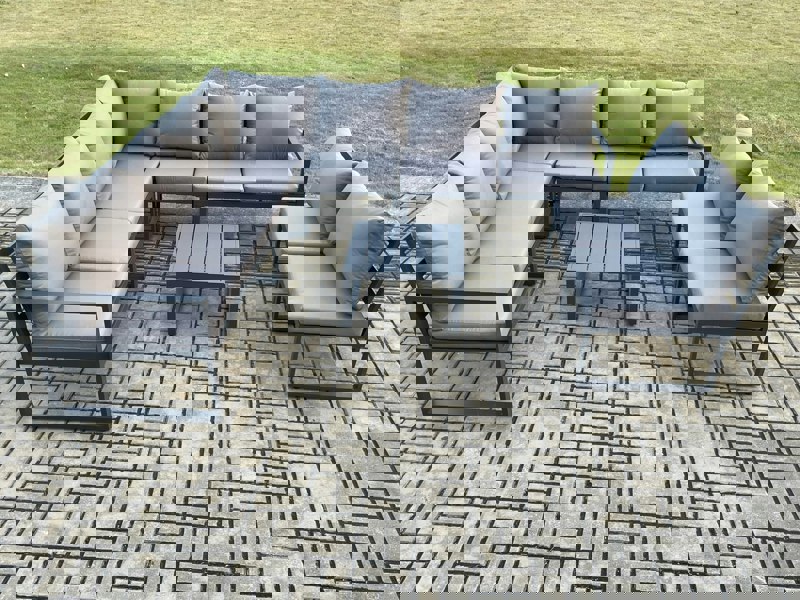 Fimous 9 Seater Patio Outdoor Garden Furniture Aluminium Lounge Corner Sofa Set with Square Coffee Table Dark Grey