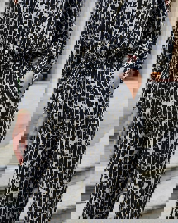 Antonia York Black Cream & Gold Print Trousers | Evie Elasticated Waist Slim Pants