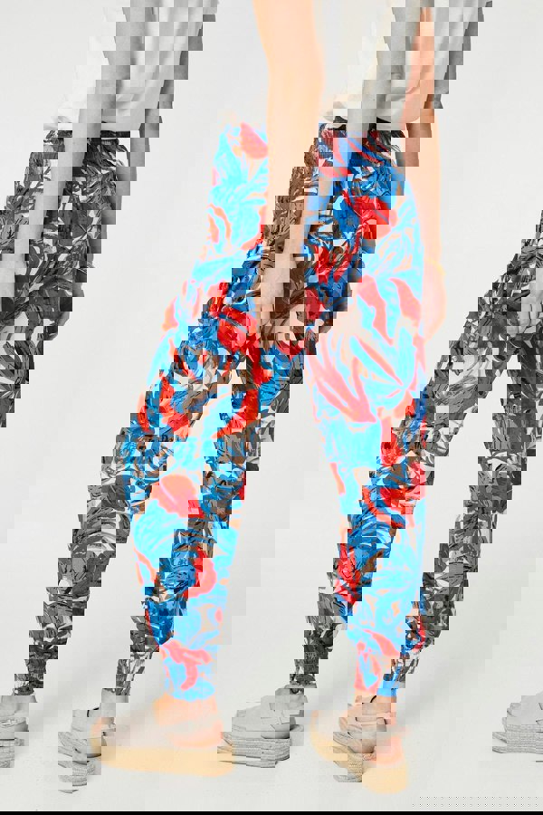 Blue | Tropical Leaf Print Harem Pants