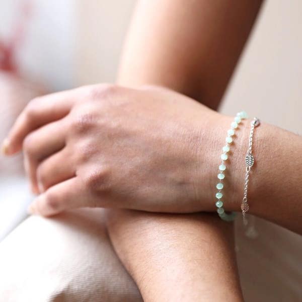 Set of Two Silver Leaf Chain & Beaded Bracelets - alternative angle