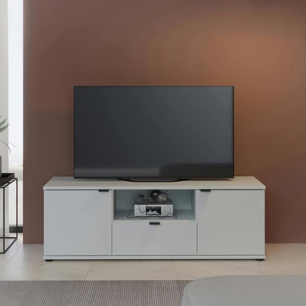 Furniture To Go Ganymede Wide TV Unit with Open Shelf, Drawer & 2 Doors in Light Grey