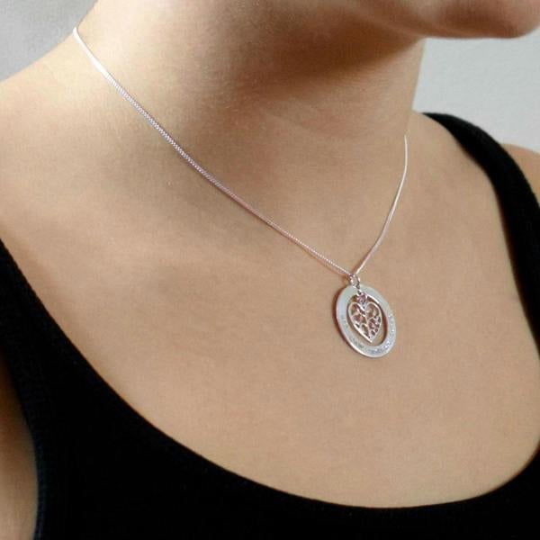 Sterling  silver  Filigree Heart Tree of Life Family Necklace With Diamond - Love Silver Jewellery