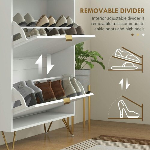 Wyld Haus Molari Doha Wooden White Narrow Shoe Cabinet With 2 Flip Drawers