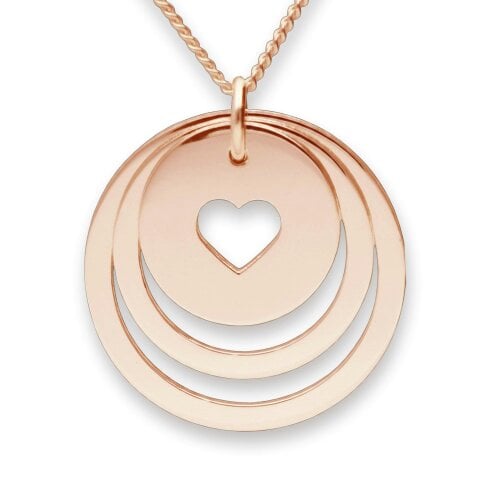 Christopher James of London 9ct Rose Gold Plated Two Disc Cut Out Heart Personalised Family Necklace