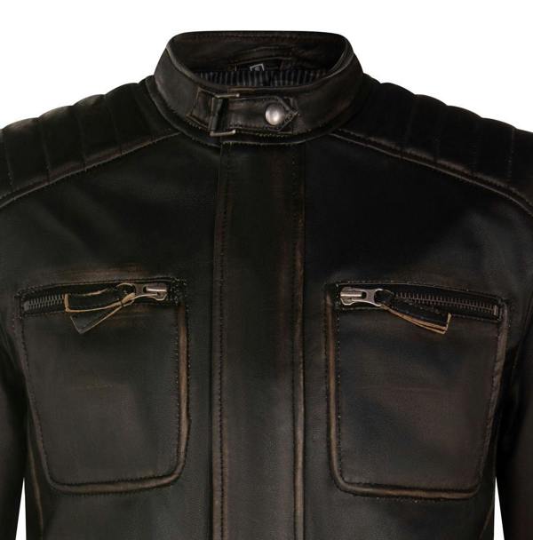 Infinity Leather Mens Vintage Leather Retro Biker Jacket - Milan