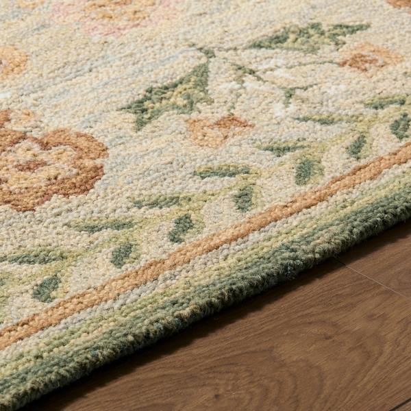 Livabliss Fairfax-Hand Tufted Green Beige Pink Wool Global Fringe Rug