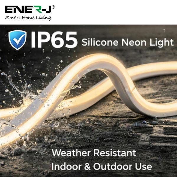 ENER-J 30 Meters 24V Silicon Neon Strip, Size: 10x10mm, IP65. Includes 30pcs Clips & 5 connector cable, Warm White