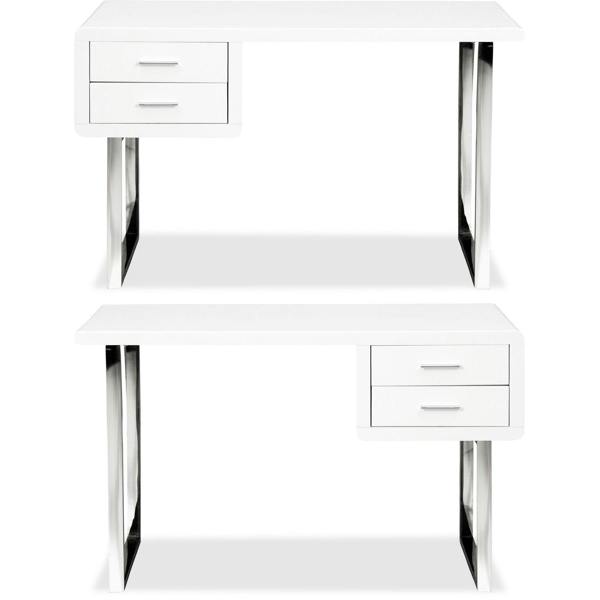 Homeology Harmonia Gloss White with Chrome legs 2-Drawer Contemporary Home Office Luxury Computer Desk