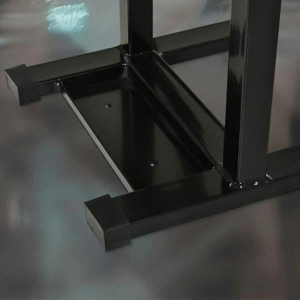 Black steel jack lift base with welded cross braces and support feet