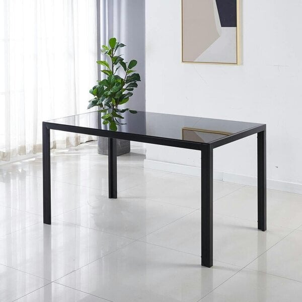 Kosy Koala Modern Black Glass Dining Table Set with 4 White Chairs Kitchen Dining Room Furniture