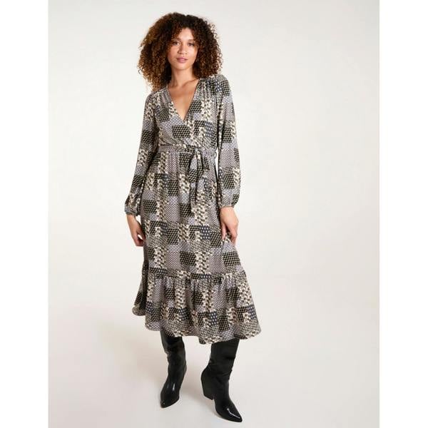 Blue Vanilla Geometric Wrap Front Belted Midi Dress