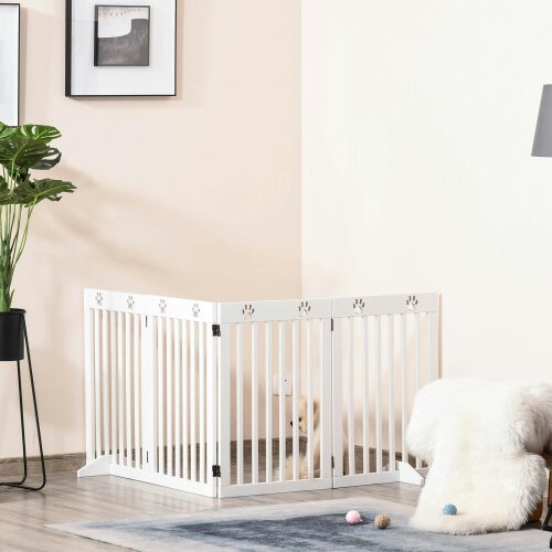 PawHut Pet Gate Foldable Fence Freestanding Dog Barrier w/ Support Feet - White