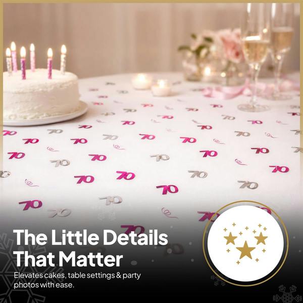 70th Birthday Pink and Silver Metallic Confetti Pack for Party Tables and Celebrations image 9