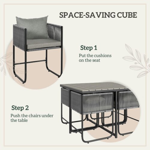 Wyld Haus Donino Rattan Grey 4 Seater Cube Garden Dining Set With Cushions And Rectangular Wood Effect Table
