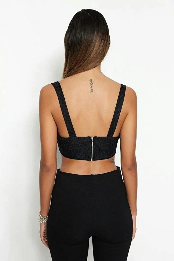 WOVCOR Crop Lined Corset Detail Knitted Lace Bustier
