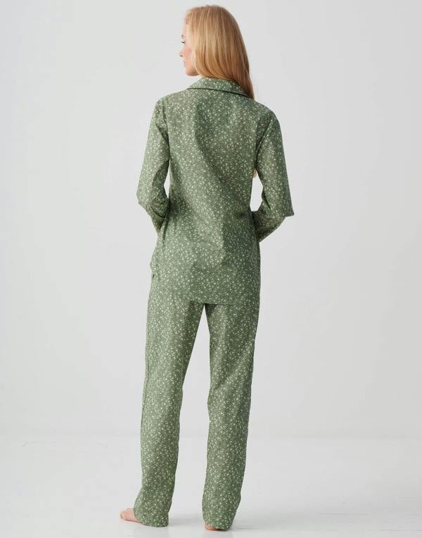 British Boxers Women's Crisp Cotton Pyjama Set – Shrub Sage Flower