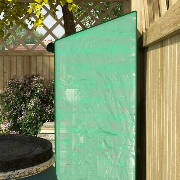 Green mini greenhouse end panel made of translucent mesh fabric