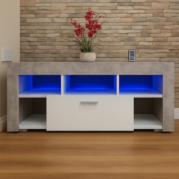 Kosy Koala TV CABINET LED UNIT Stand Body High glossy doors with LED Lights STONE GREY