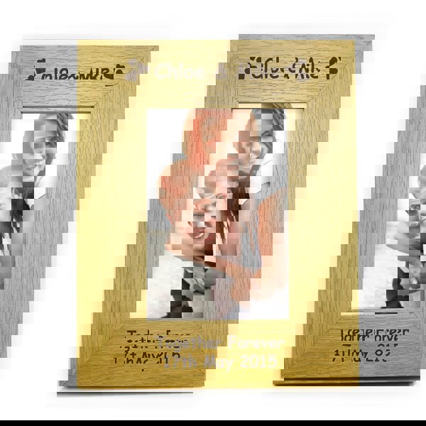 Personalised Memento Company Personalised Hearts 6x4 Oak Finish Photo Frame