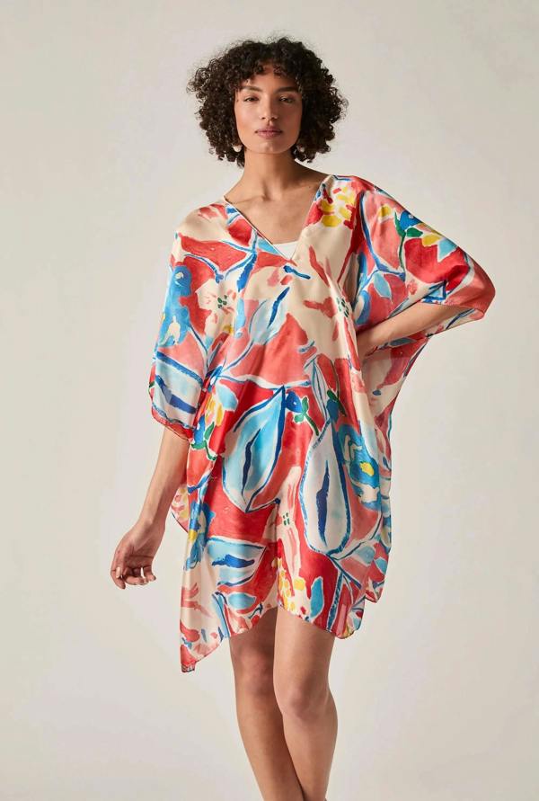 James Lakeland Red Abstract Floral Kaftan