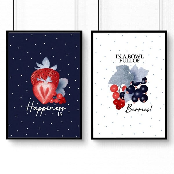 Prints for a kitchen wall | Set of 2 Berries wall art