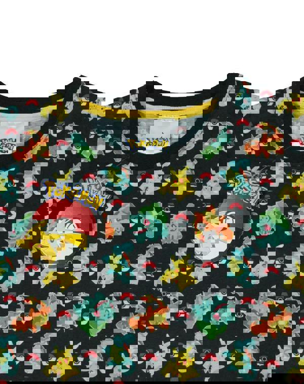 Pokemon Boys Black Starters Sublimation Short Sleeved T-Shirt