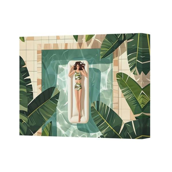 Benjamin Tate Design Tropical Poolside Woman On Float Canvas Wall Art Print