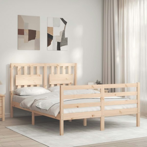Berkfield Bed Frame with Headboard Double Solid Wood