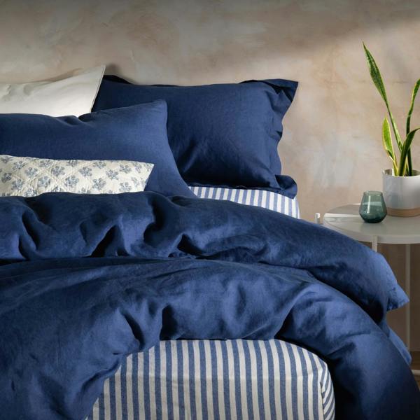 Soak&Sleep Mediterranean Blue French Linen 40cm Deep Fitted Sheets