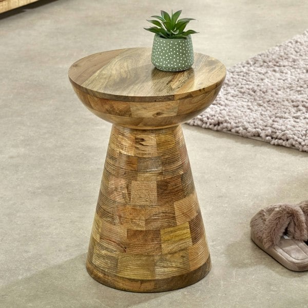 IH Design Valor Mango Wooden Round Side Table Mushroom Style