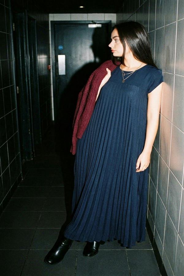 Sarina Pleated Cap Sleeve Maxi Dress - Navy