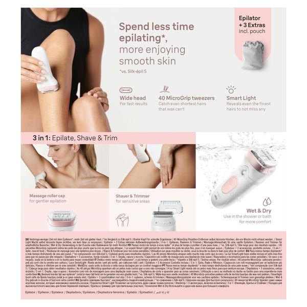 Braun Silk-épil 7,  Epilator For Easy Hair Removal, Lasting Smooth Skin, 7-030, White/Flamingo