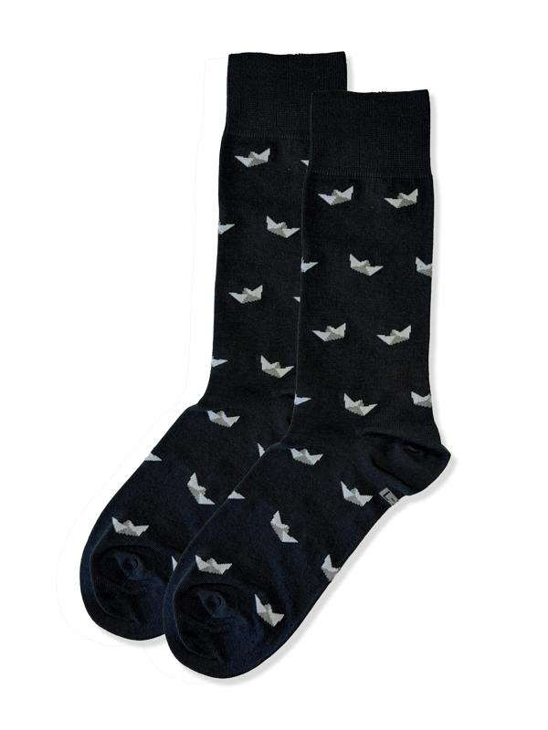 Jemsox Origami Boats (Black) Premium Pattern Socks | Cotton-Rich Novelty Socks by Jemsox