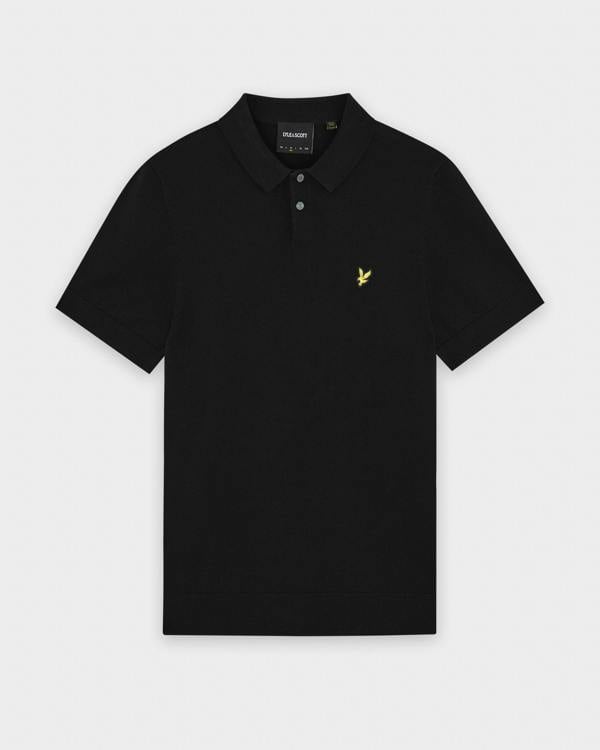 Lyle & Scott Cotton Short Sleeve Mens Knitted Polo - Z865 Jet Black | CHO | Designer Mens Short Sleeve Polo Shirts