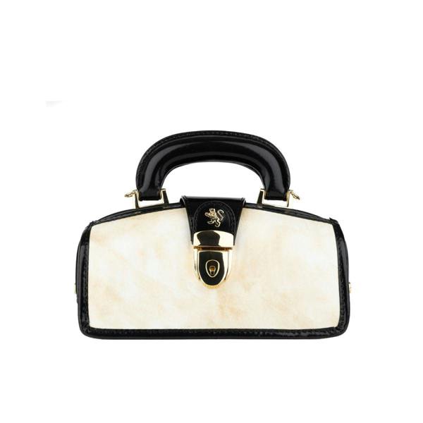 Embassy London Gazelle Mini - White & Black - Women’s mini patent leather top handle & crossbody bag