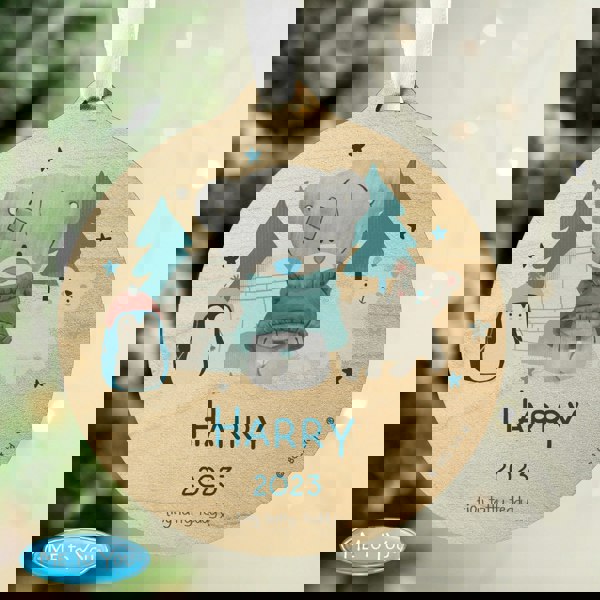 Personalised Memento Company Personalised Winter Explorer Tiny Tatty Teddy Round Wooden Decoration