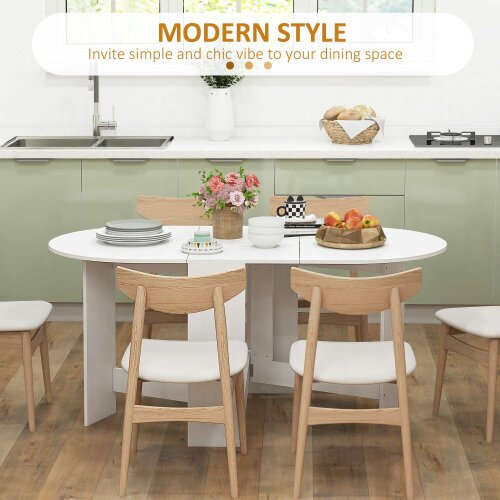 Wyld Haus Ziri Wooden White Washed Finish Oval Drop Leaf Dining Table For Small Spaces