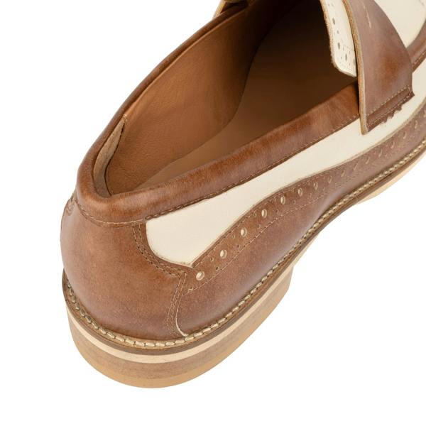 Embassy London Angelina - Tan & Cream - Women's leather almond toe penny loafer with broguing