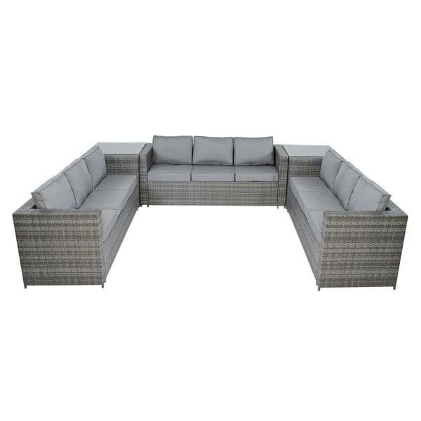 Jardi 11 Seater Rattan Furniture Set With Firepit – Grey