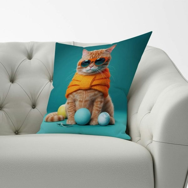 Warren Reed Cat In Glasses With Balls Of Wool Cushions