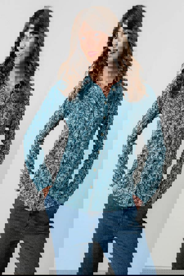 Lily & Me Bowbridge Printed Cotton Jersey Shirt Petrol