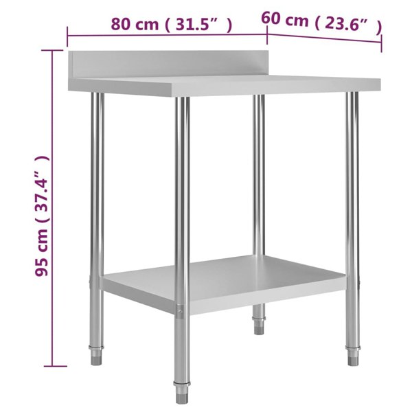 Berkfield Kitchen Work Table with Backsplash 80x60x93 cm Stainless Steel