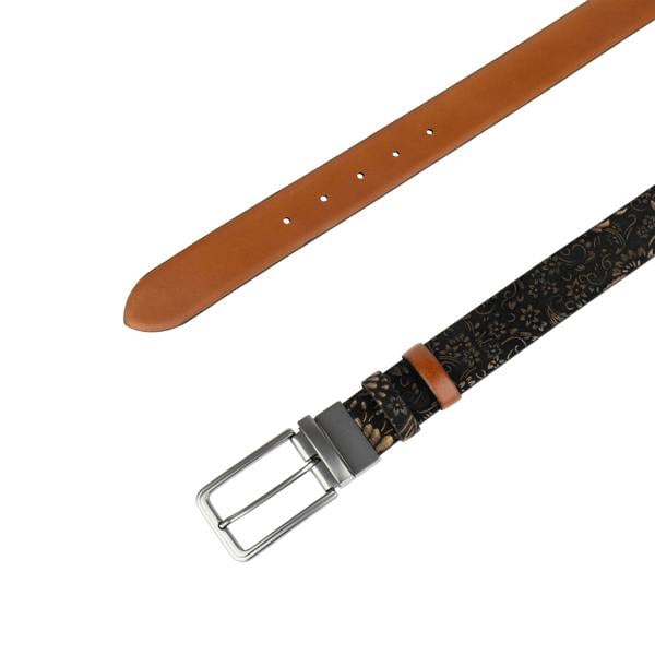 Embassy London Reverse - Black & Gold Tan - Men's Leather Belt with gunmetal hardware