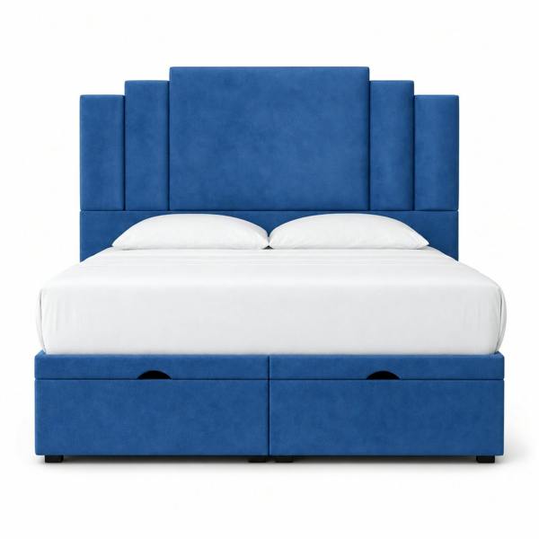 Great British Beds Nova Art Deco Divan Ottoman Bed - Blue Plush