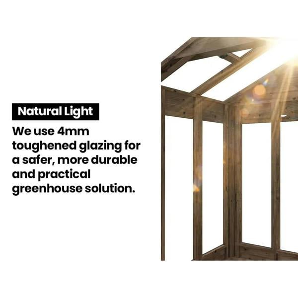 Dunster House Growzilla Wooden Greenhouse W1.2m x D1.8m / W4' x D6' with 4mm Glass and Automatic Vent Opener