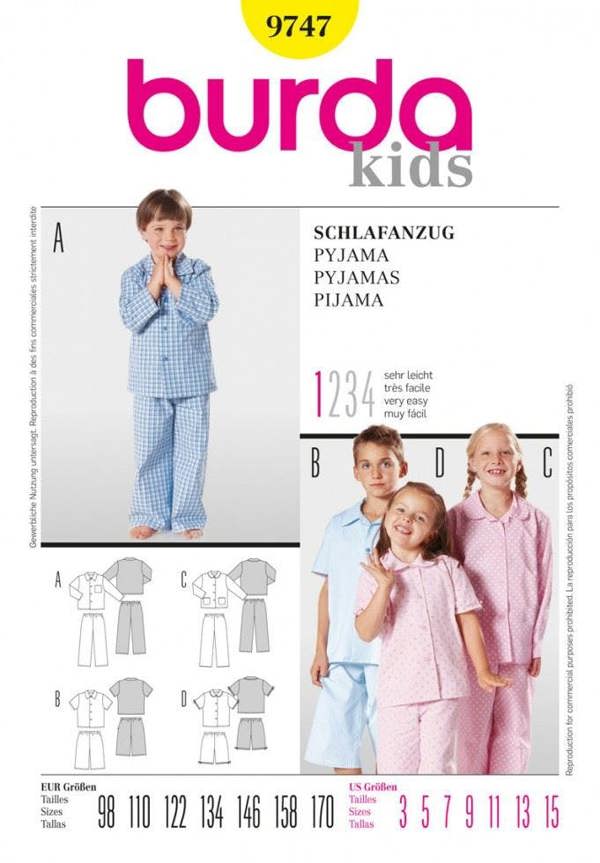 Burda Sewing Pattern 9747 Trousers, Pyjamas, Shirts, Shorts and Tops For Kids and Teenagers, Ages: 3-15 - Easy