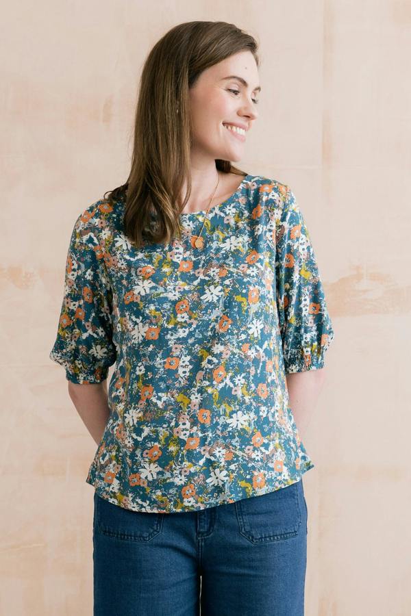 Lily & Me Meadow Printed Top Petrol