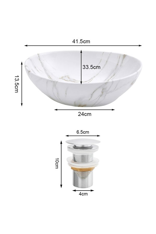 Living and Home Oval Marble Bathroom Vanity Vessel Sink