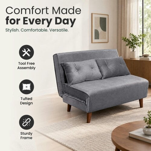 Kosy Koala Double Sofa Bed Sleeper Foldable Portable Pillow Lounge Couch Grey Sofa